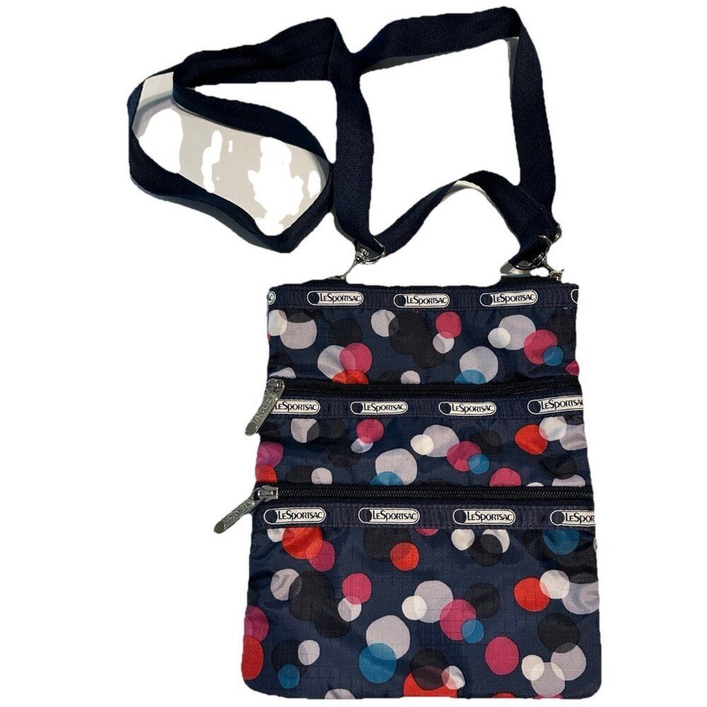 LeSportSac 3 Zip Crossbody Bag Purse Adjustable Polka Dot
